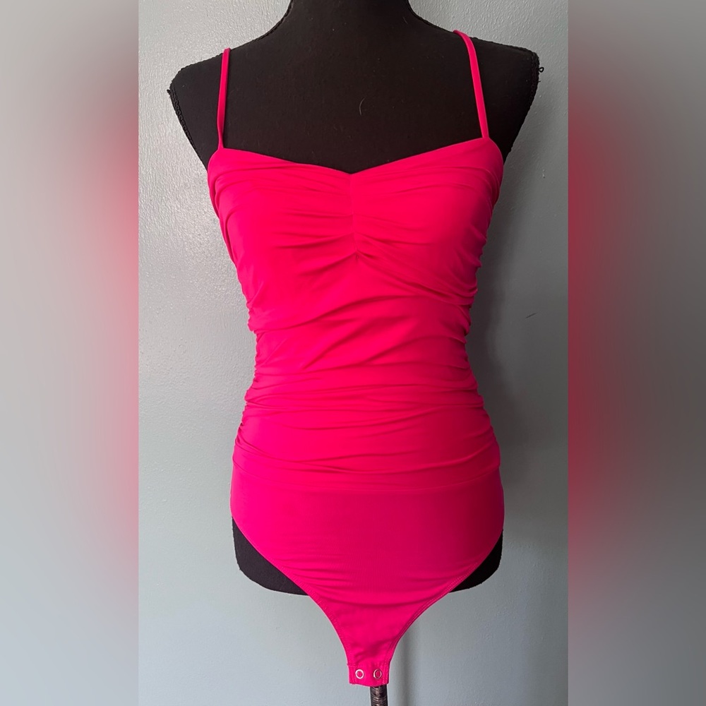 EXPRESS hot pink stretchy ruched bodysuit